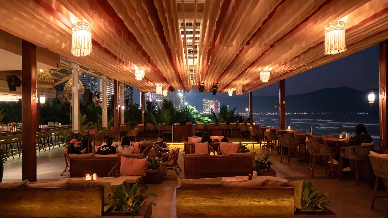 The Roof's terrace under its wave ceiling at night